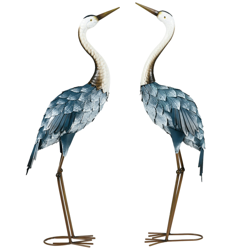 Crane Garden Ornaments Steel Statue Set 2 Piece Outdoor Decor for Patio Pond by Outsunny