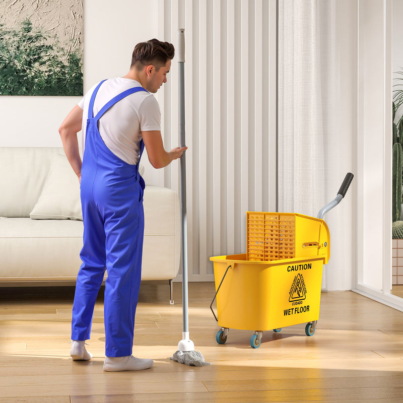 Yellow 20L Mop Bucket with Wringer and Wheels for Floor Cleaning by HOMCOM AOSOM