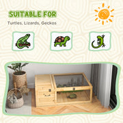 Wooden Tortoise and Reptile House with Mesh Roof Ideal for Outdoor Use, Natural Finish
