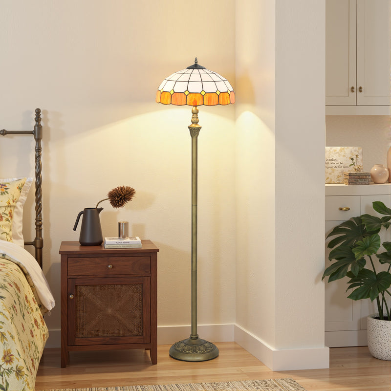 Floor Lamp with Tiffany Style Glass Shade and Foot Switch for Warm Living Room Light Bronze
