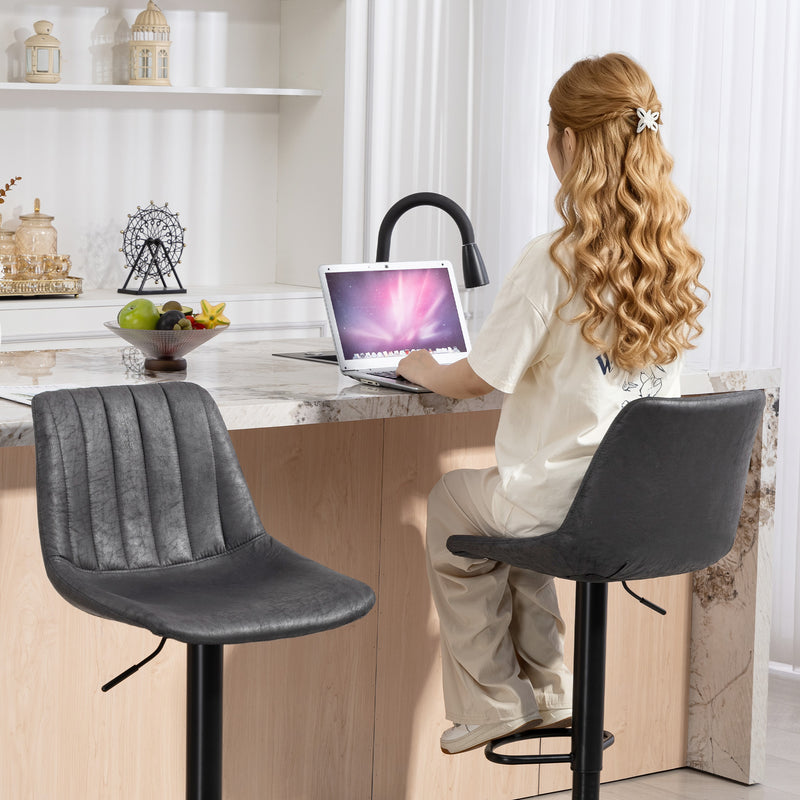 Set of 2 Leathaire Bar Stools with Backrest for Kitchen or Home Bar Charcoal Grey
