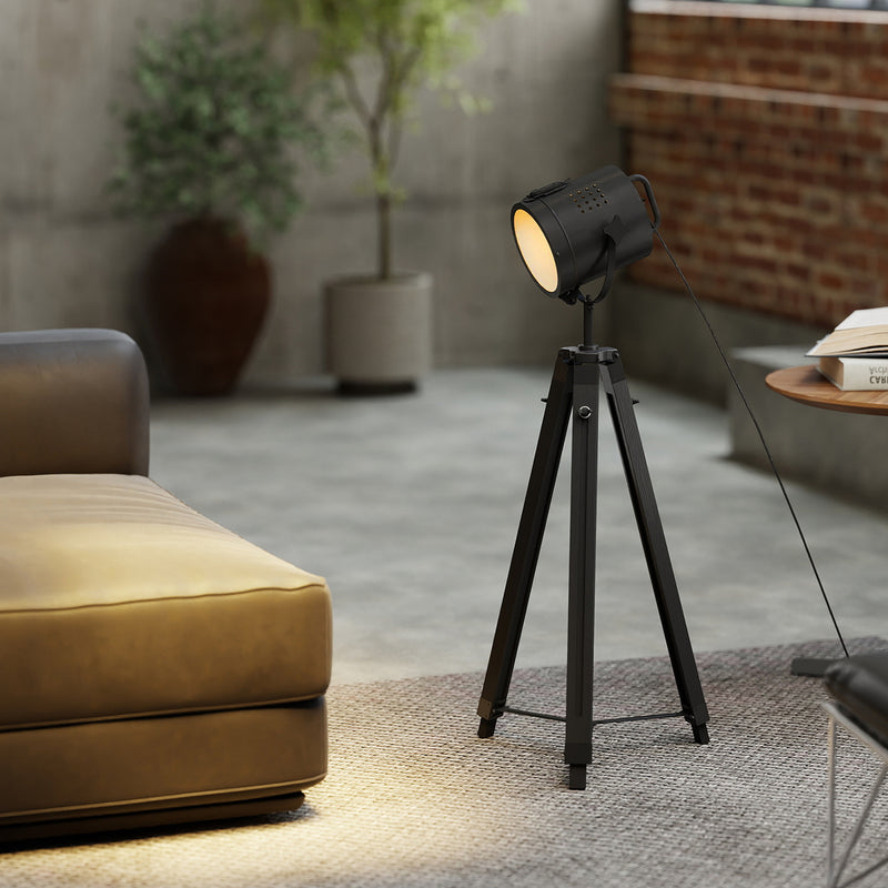 Industrial Tripod Floor Lamp With Adjustable Height For Living Room Or Bedroom, Black