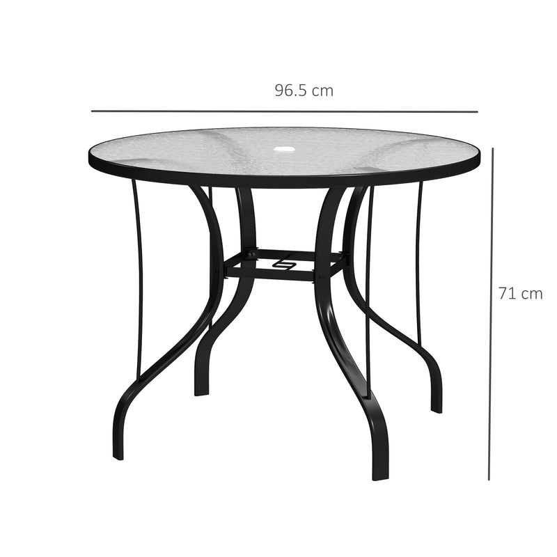 Round Outdoor Dining Table with Tempered Glass Top and Parasol Hole 96.5cm by Outsunny