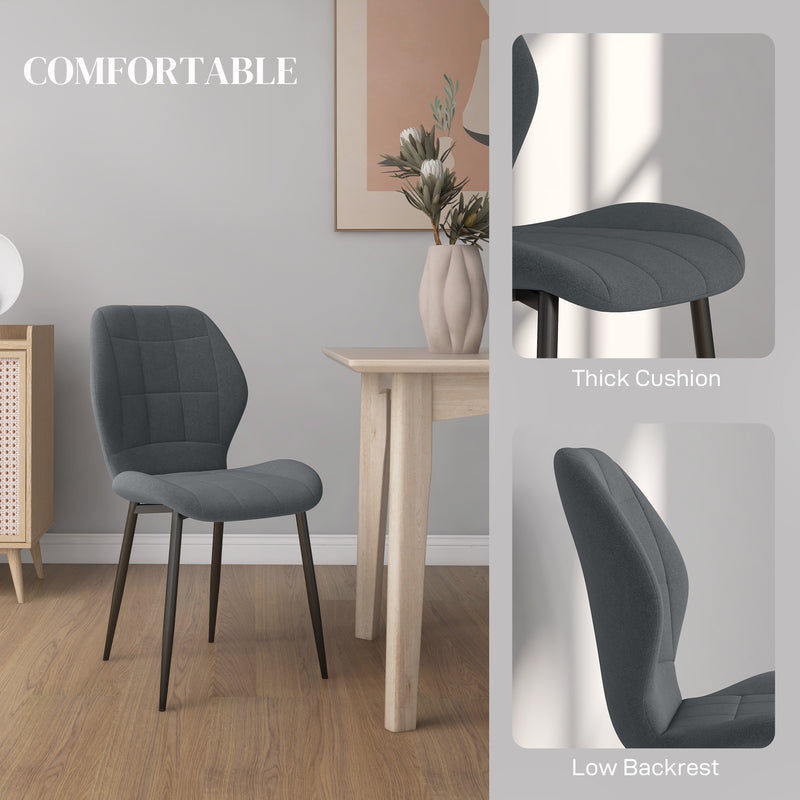 Set of 4 Flannel Upholstered Tub Chairs for Dining or Lounge with Padded Seats Dark Grey