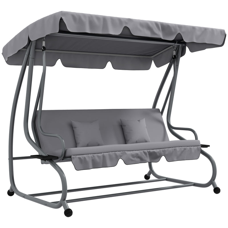 Three Seater Garden Swing Chair with Adjustable Canopy Light Grey by Outsunny