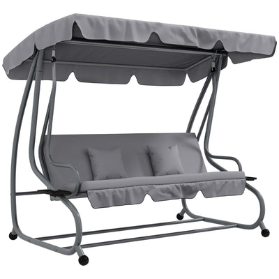Three Seater Garden Swing Chair with Adjustable Canopy Light Grey by Outsunny