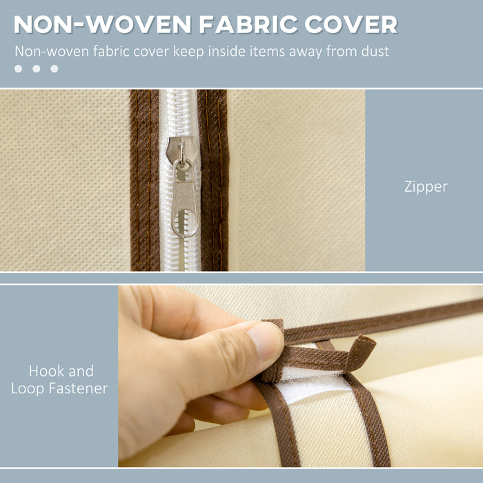 Cream White Fabric Portable Wardrobe with 6 Shelves and Hanging Rail by HOMCOM