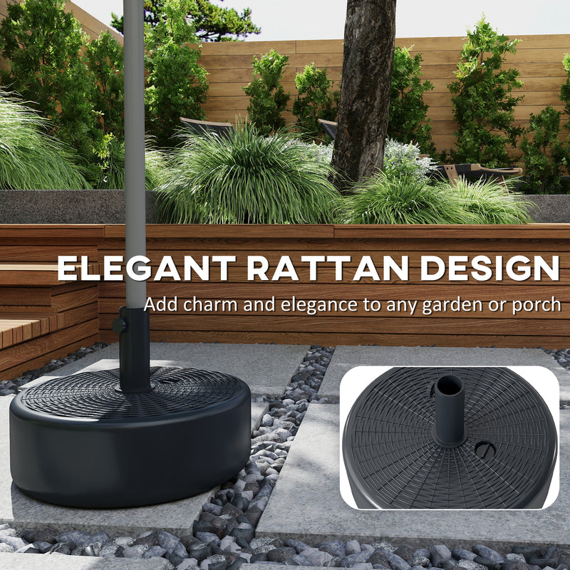 Fillable Parasol Base for Garden Umbrellas with Secure Support For 38-48mm Poles, Black Rattan Style Finish