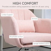 Swivel Accent Chair with Adjustable Height and Lumbar Support for Office or Bedroom Pink