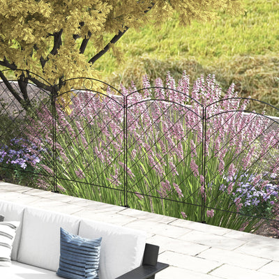 Black Decorative Steel Picket Fence Panels Set of 4 For Garden Borders and Pathways