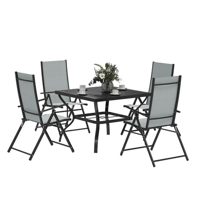 Five Piece Steel Frame Patio Set with Table and Chairs Grey and Black by Outsunny