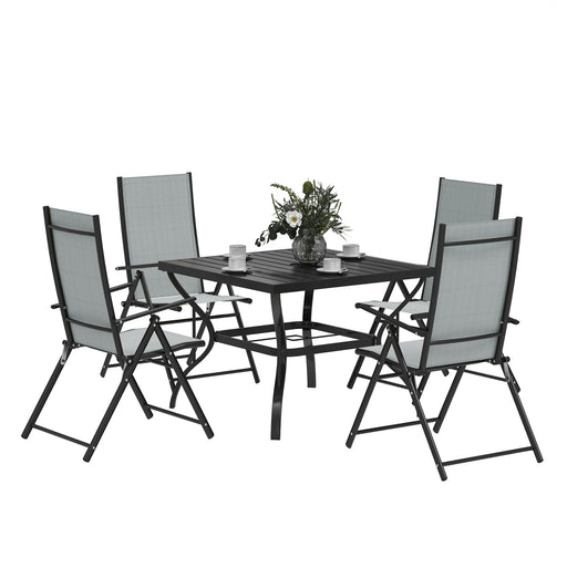 Five Piece Steel Frame Patio Set with Table and Chairs Grey and Black by Outsunny