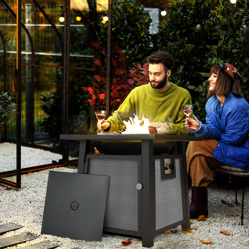 Grey Gas Fire Pit Table 50000 BTU with Lid for Garden Heating and Outdoor Warmth