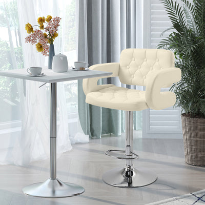 Height Adjustable Swivel Bar Stool with Backrest Armrests and Footrest for Home Beige