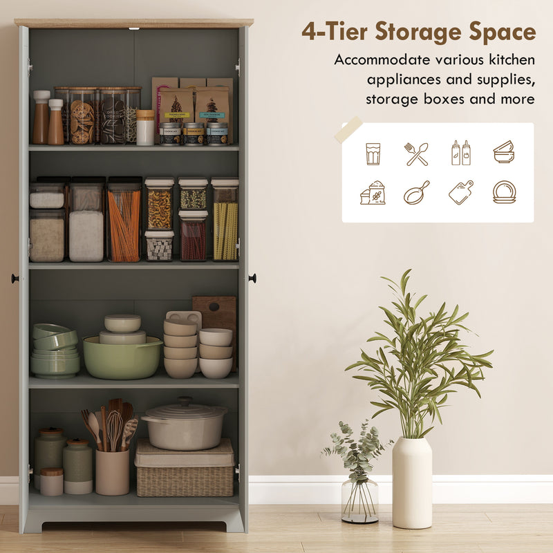 Tall Grey Freestanding Storage Cabinet For Kitchen with 4 Shelves - Modern Design 80x48x172cm Homcom