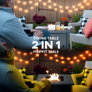 Grey Rattan Style Propane Gas Fire Pit Table 40000 BTU with Cover and Lava Rocks by Outsunny