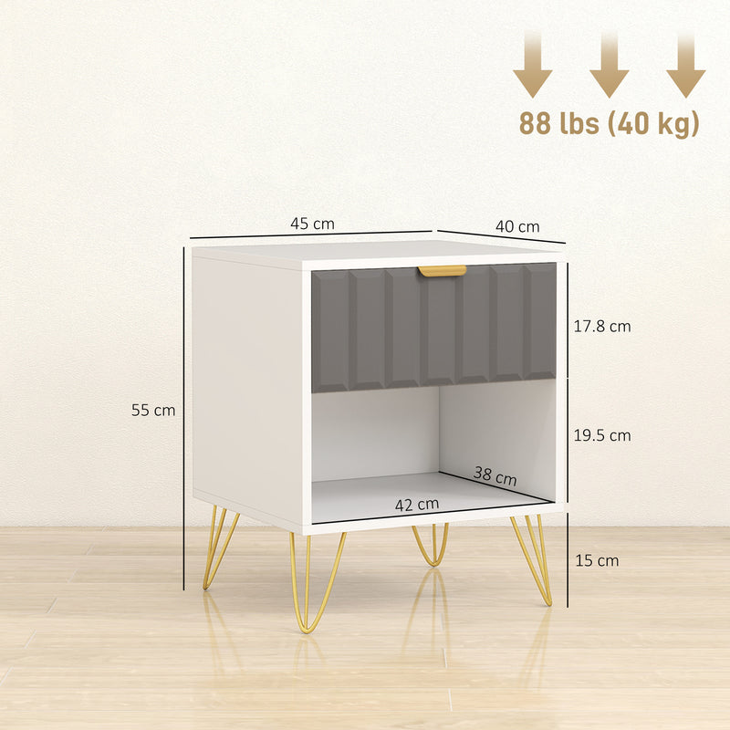 Modern Bedside Table With Drawer And Shelf Storage For Bedroom Organisation White AOSOM