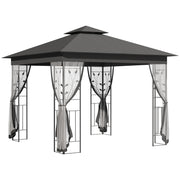 Grey 3 x 3m Steel Frame Garden Gazebo with Drapes, Double Roof for Outdoor Shade