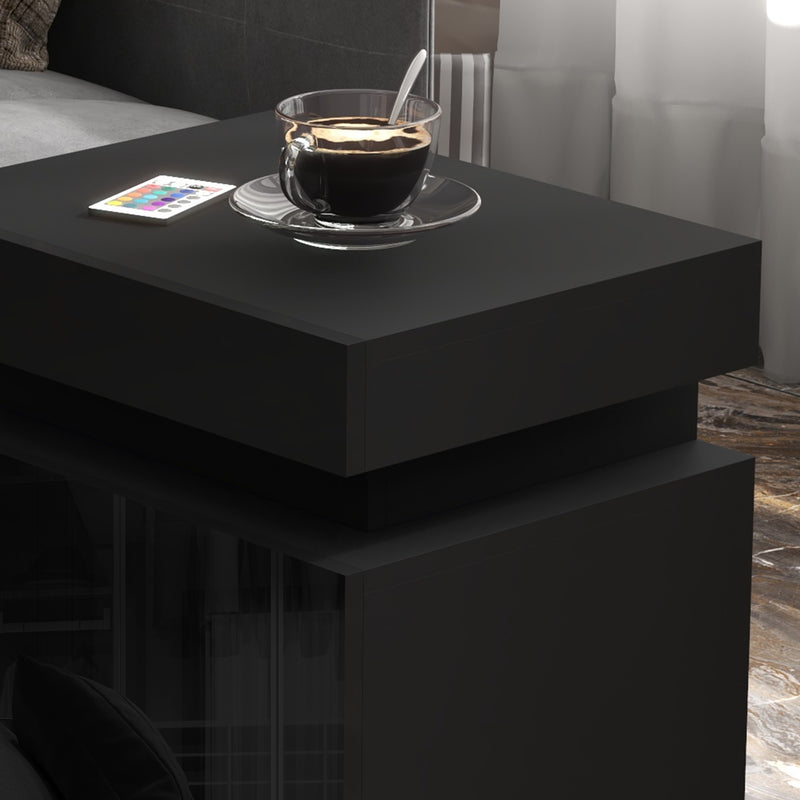 Black LED Bedside Table with High Gloss Front and 2 Drawers for Bedroom or Living Room by HOMCOM
