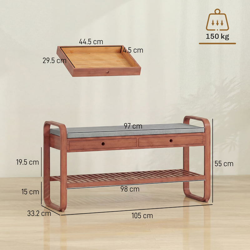 Shoe Storage Bench with Drawers and Cushioned Seat for Hallway Organisation Dark Brown