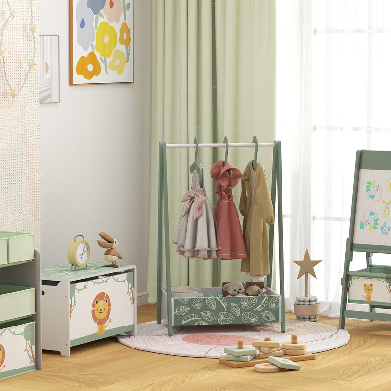Kids Clothes Rail with Shelf and Hangers for Bedroom Storage Ages 3 to 6 Green AOSOM