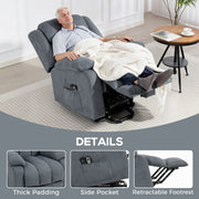 Electric Recliner Massage Chair with Lift Assist and Footrest for Elderly Support Grey