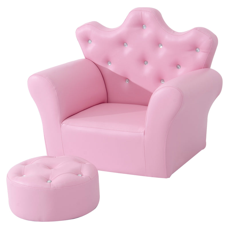 Kids PU Leather Armchair with Footstool Ideal for Reading or Relaxing, Pink