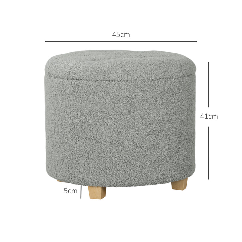 Teddy Fleece Storage Round Ottoman with Lid Grey 31.8L by HOMCOM