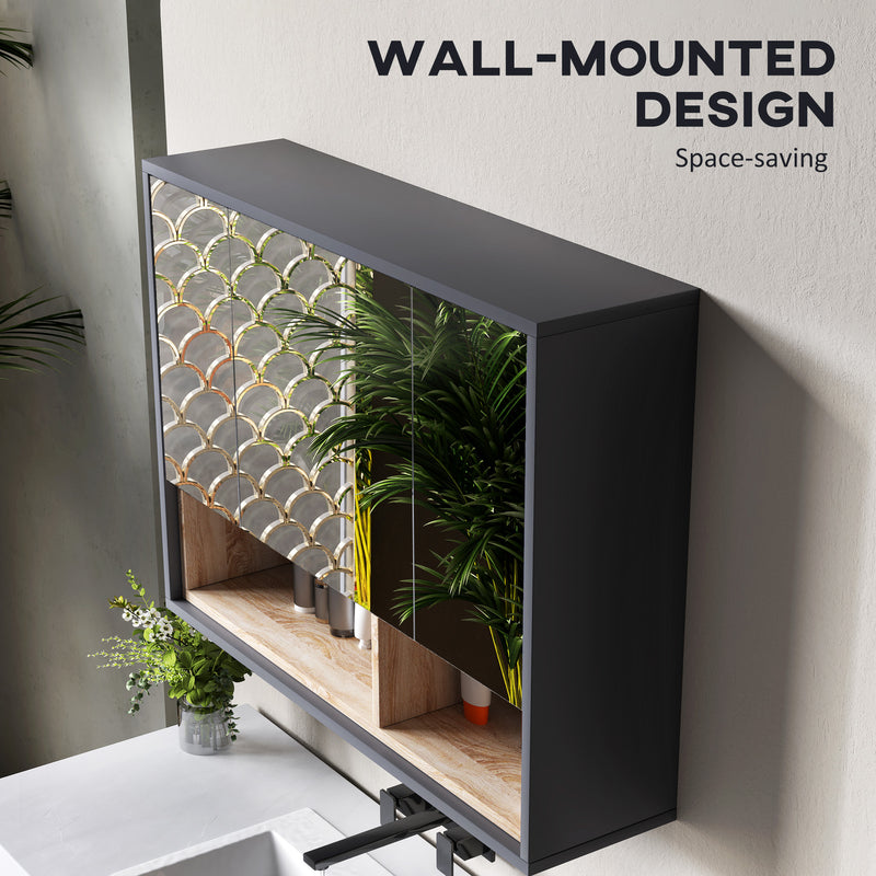 Grey Wall Mounted Bathroom Mirror Cabinet With 3 Doors and Storage by HOMCOM