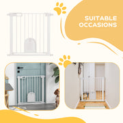 Pressure Fit Pet Safety Gate with Cat Flap and Double Lock For Stairs and Doorways White