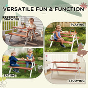Outsunny Kids Picnic Table, Wooden Table and Bench Set, Kids Garden Furniture for Patio Aged 3-8 Years Old, Brown AOSOM