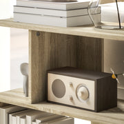 S Shaped Wooden Side Table with Storage Shelf for Living Room or Bedroom, Natural Wood