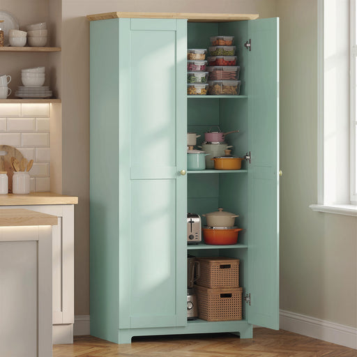 Tall Green Freestanding Storage Cabinet For Kitchen with 4 Shelves - Modern Design 80x48x172cm Homcom