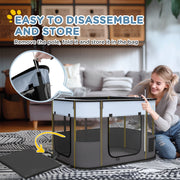 Foldable Dog Playpen with Carry Bag for Indoor and Outdoor Use Easy Setup Grey