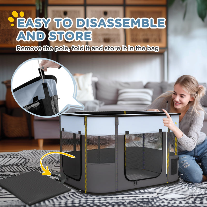 Foldable Dog Playpen with Carry Bag for Indoor and Outdoor Use Easy Setup Grey