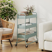 3 Tier Rolling Storage Trolley With Mesh Baskets For Kitchen Or Bathroom Use Light Green