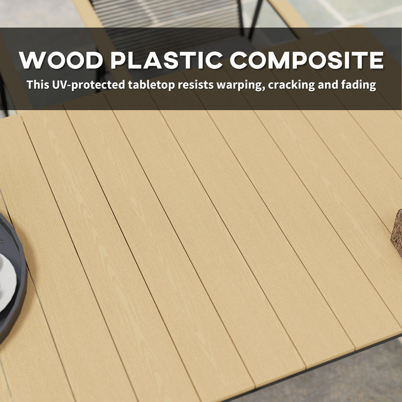 6 Seater Patio Dining Set with Cushions and Rattan Backrest in Wood Finish by Outsunny