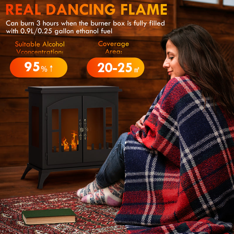Freestanding Ethanol Fireplace for Clean Instant Room Heating Black
