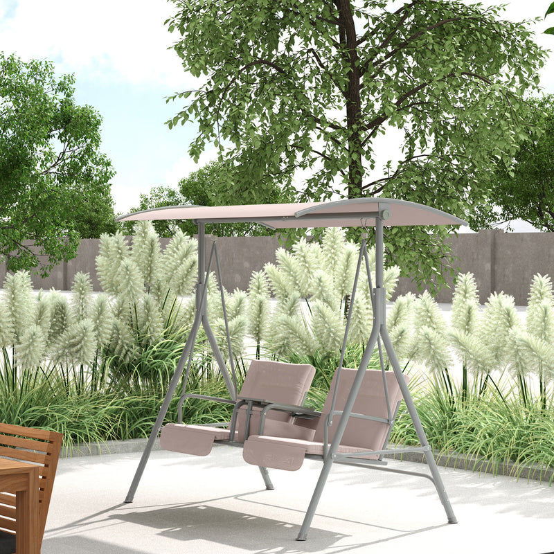 2 Seater Garden Swing Chair with Tilting Canopy and Padded Seats Beige by Outsunny