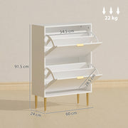 Slim Shoe Storage Cabinet with 2 Flip Drawers for Hallway Organising, White