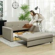 Light Brown 2 Seater Sofa Bed with Cushions and Hidden Storage by HOMCOM