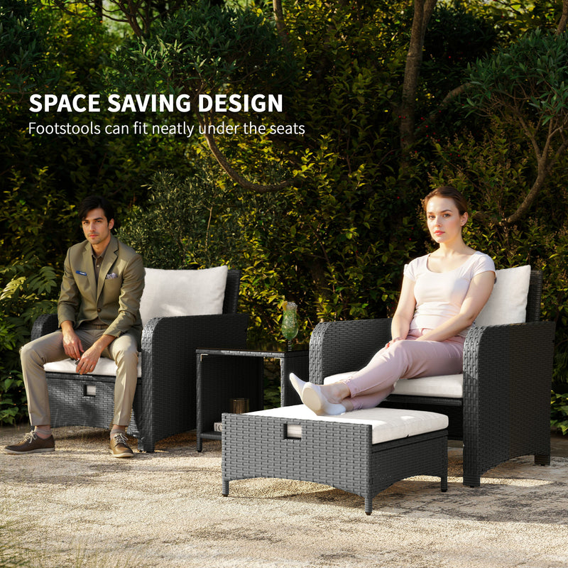 Five Piece Rattan Garden Furniture Set with Coffee Table and Ottomans in Cream White by Outsunny