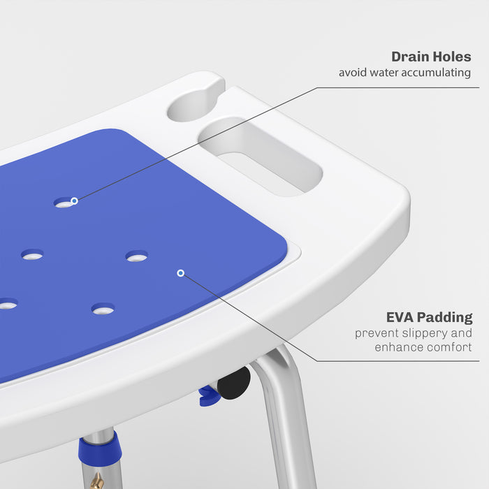 Blue Height Adjustable Shower Chair with Backrest and Anti-Slip Feet by HOMCOM