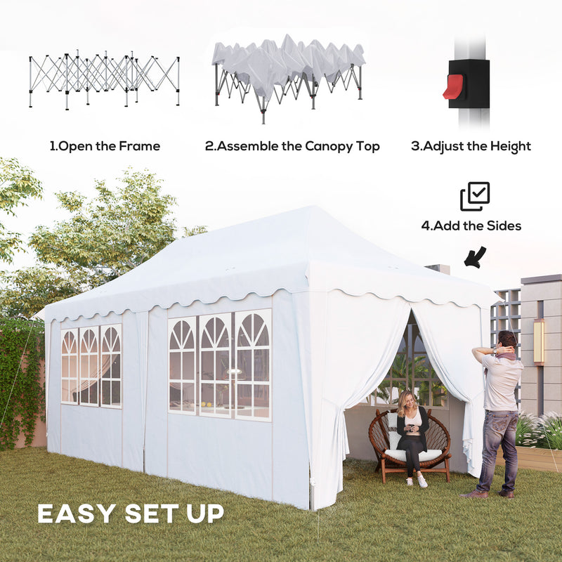 White 3 x 6m Pop Up Gazebo With Sides UPF50+ Adjustable Marquee Tent With Carry Bag by Outsunny
