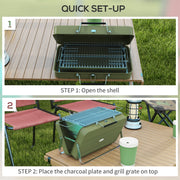 Green Portable Metal BBQ Grill With Carry Handle For Camping And Outdoor Cooking