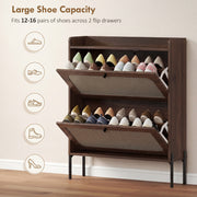 Shoe Cabinet with 2 Flip Drawers for Narrow Hallways Holds 16 Pairs, Dark Brown Homcom