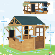 Wooden Foldable Kids Playhouse with Windows Working Door and Rain Covers in Brown