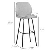 Set of 4 Upholstered Bar Stools with Backs Steel Legs for Kitchen or Dining Room Light Grey AOSOM