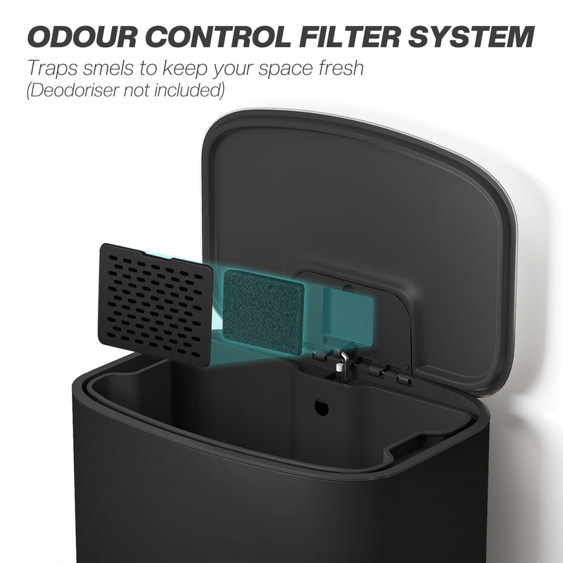 50L Pedal Kitchen Bin with Soft Close Lid and Removable Inner Bucket for Home Black