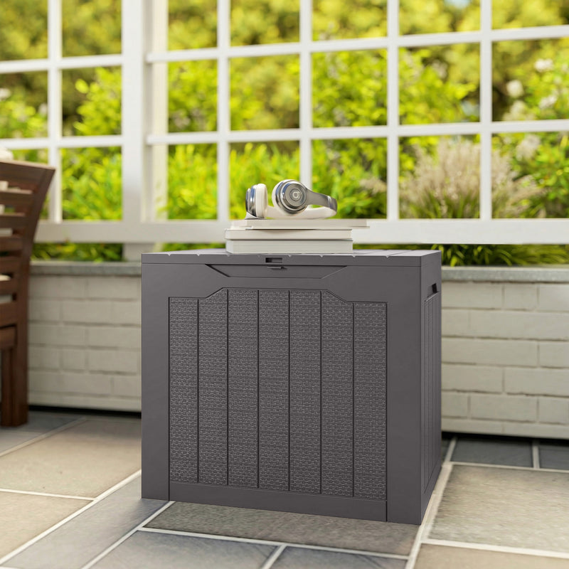 Outdoor Garden Storage Box with Lid  Water Resistant Lockable Plastic Deck Box Storage Container for Cushions, Wellies, Logs, Coal & Garden Tools (93L)